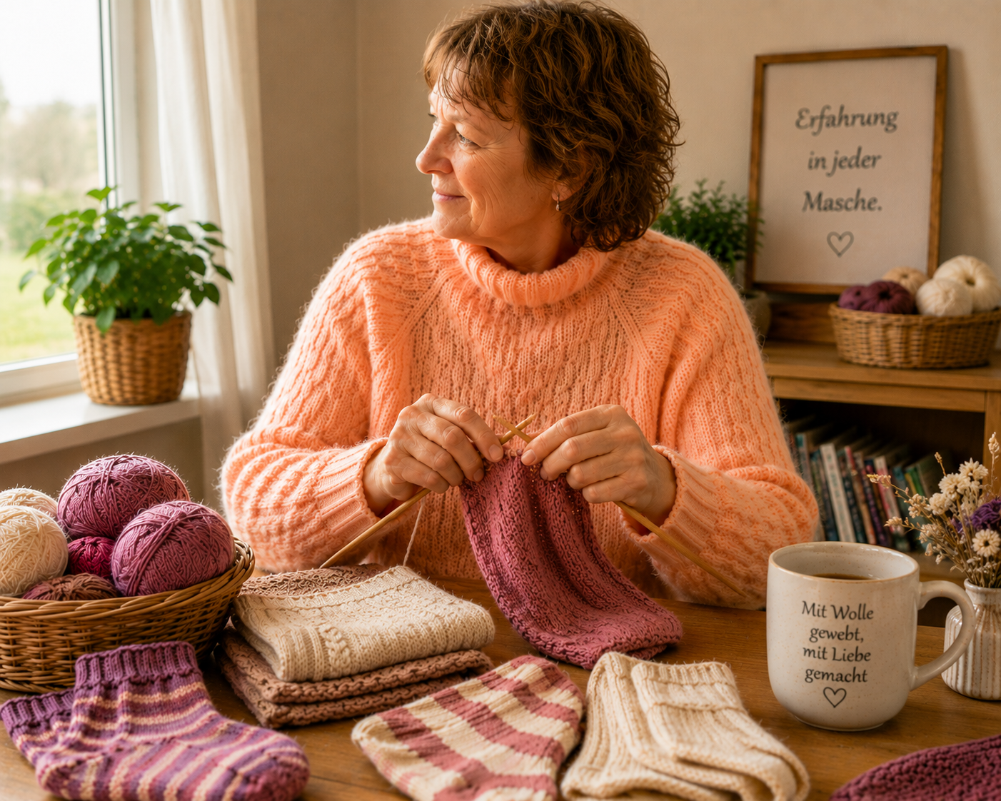 Birgit beim Stricken mit jahrelanger Erfahrung